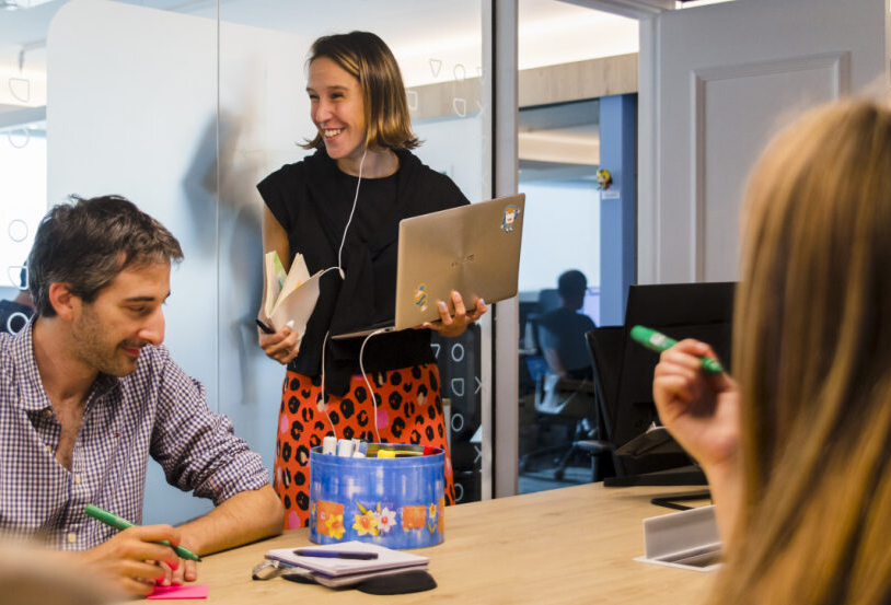 happy motivated employees enjoying a meeting at the office